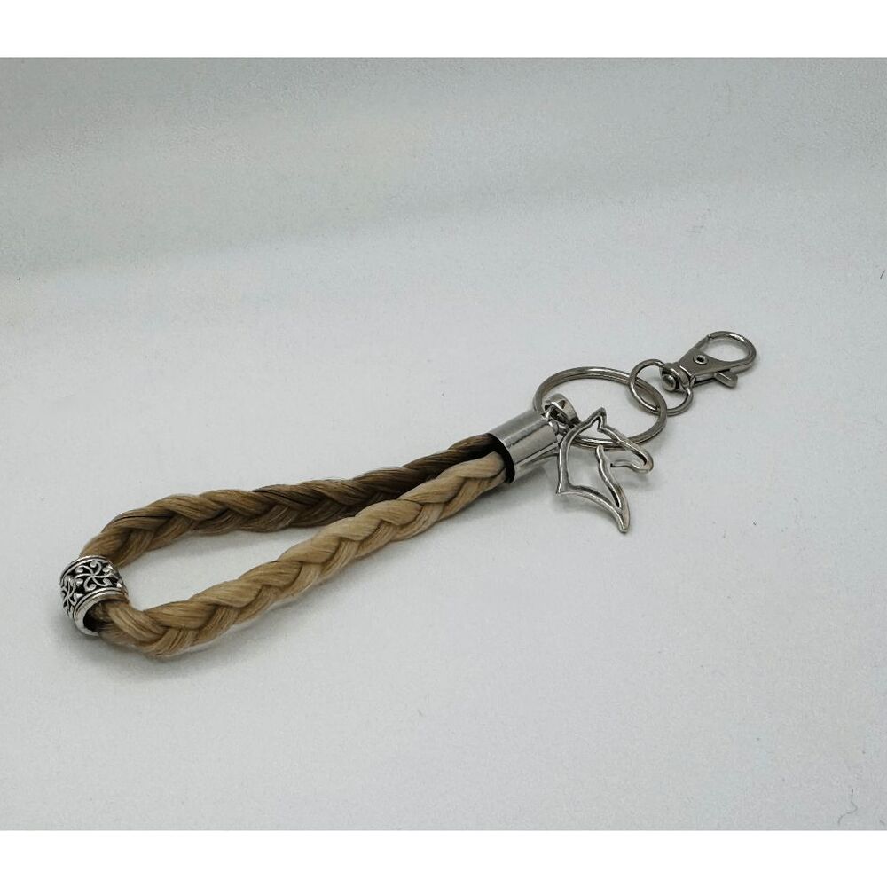 Real Horsehair Braid Keychain with Secure Cap, Horse Head Charm, Classic Equestr